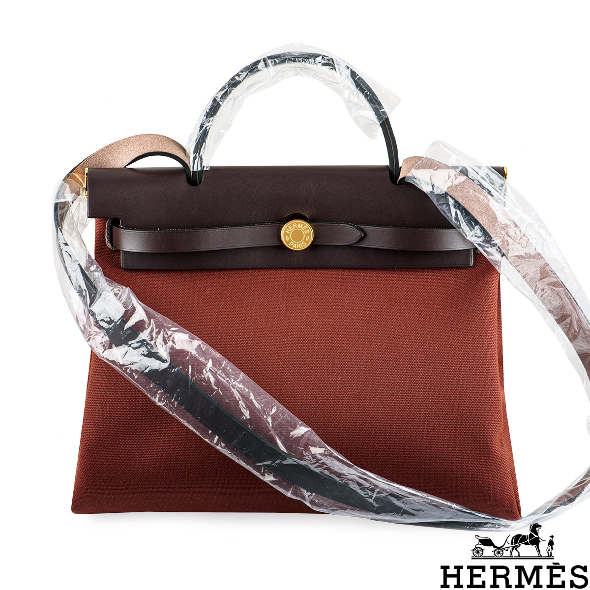 Hermes Herbag Zip 31 Rouge Grenat Red / Natural 2017 with Receipt